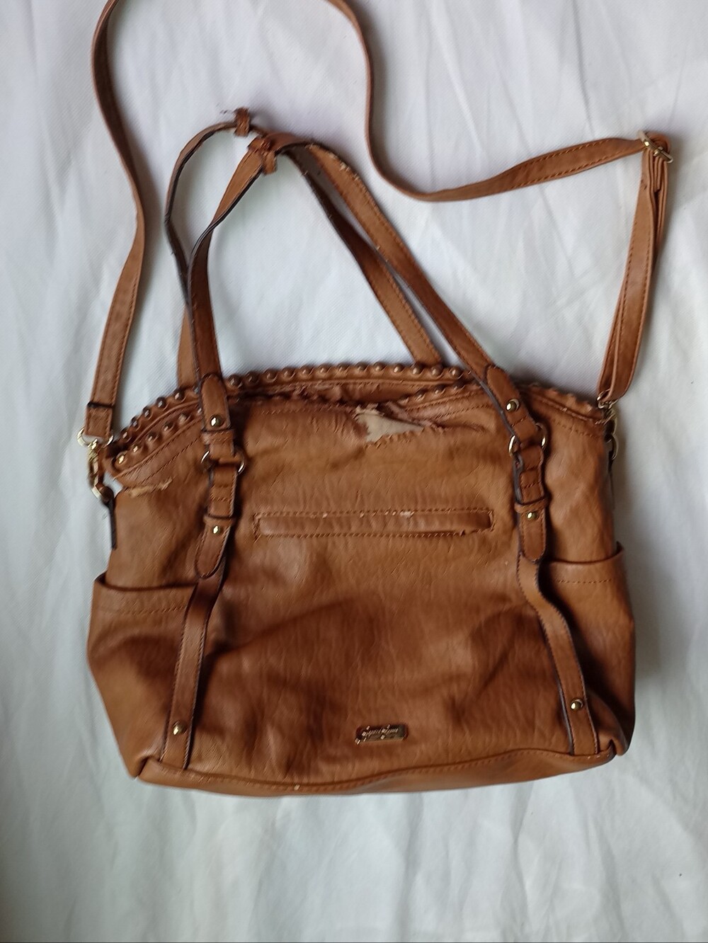 cognac-brown faux leather shoulder and crossbody tote bag  from Jessica Simpson